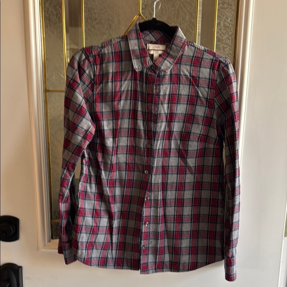 J. Crew Red and Gray Casual Button Down Shirt